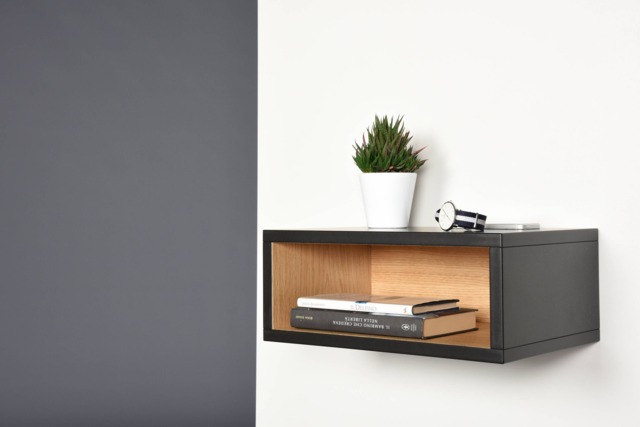 Open Floating Bedside Table in Black & Oak - image 1