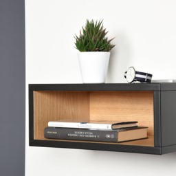 Open Floating Bedside Table in Black & Oak - thumbnail 2