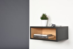 Open Floating Bedside Table in Black & Oak
