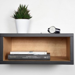 Open Floating Bedside Table in Black & Oak - thumbnail 3