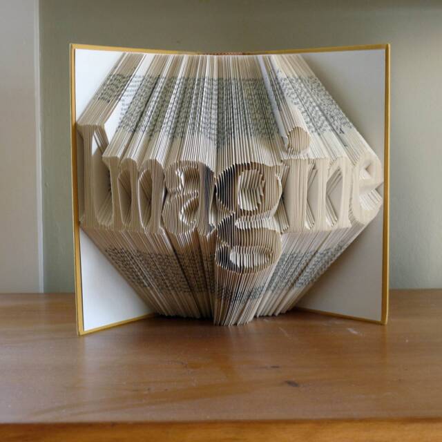 Folded Book Art Sculpture - Anniversary Gifts Boyfriend Unique Wedding Gift Imagine Your Choice Of Words Great Gift - image 1
