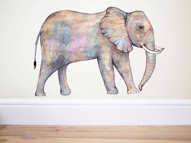 Elephant Wall Decal, Elephant Sticker, Nursery Decor, Pastel Decor, Safari Nursery, Wall Decals, Children's Wall Decals, Big Elephant, Elephant Art - image 1