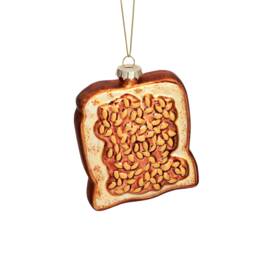 Beans On Toast Glass Christmas Tree Hanging Decoration - Festive Winter Food Foodie Chef Baked Sparkle Glitter Breakfast Eating Gift - thumbnail 1
