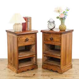 Two Rustic Bedside Cabinets - Bedroom Storage Pair Of Pitch Pine Chest Reclaimed - M-5818