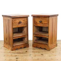 Two Rustic Bedside Cabinets - Bedroom Storage Pair Of Pitch Pine Chest Reclaimed - M-5818 - thumbnail 2