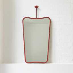 Mid-Century Inspired Ceiling Suspended Mirror With Modern Oxide Red Frame - Vintage N.2 - thumbnail 1