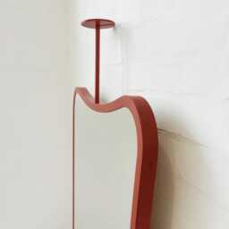 Mid-Century Inspired Ceiling Suspended Mirror With Modern Oxide Red Frame - Vintage N.2 - thumbnail 2