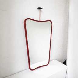 Mid-Century Inspired Ceiling Suspended Mirror With Modern Oxide Red Frame - Vintage N.2 - thumbnail 3