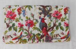 Floral Bird Kantha Quilt, Handmade Indian Cotton Bedspread - thumbnail 1
