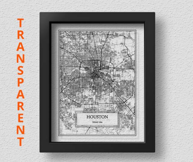 Transparent Houston City Map Detailed Wall Art Print Poster Gift Decor Usa - image 1