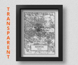 Transparent Houston City Map Detailed Wall Art Print Poster Gift Decor Usa - thumbnail 1