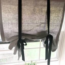 Linen Tie Up Shade Plaid Designer Valance, Modern Decor - thumbnail 2