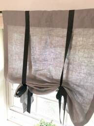 Linen Tie Up Shade Plaid Designer Valance, Modern Decor - thumbnail 1