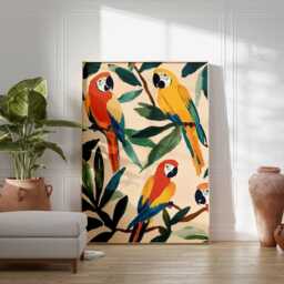 Parrot Poster Art, Colorful Tropical Birds Wall Decor, Nature Illustration, Vibrant Animal Print, Botanical Art Exotic Bird Decor - thumbnail 3