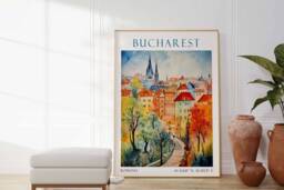 Bucharest Travel Print, Romania, Poster, Romania Vintage Bucharest Print - thumbnail 1
