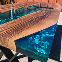 Custom Order 3D Walnut Transparent Emerald Green Epoxy Table - River Table- Dining Coffee Kitchen -Office-%100 Handmade - thumbnail 3