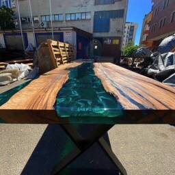 Custom Order 3D Walnut Transparent Emerald Green Epoxy Table - River Table- Dining Coffee Kitchen -Office-%100 Handmade - thumbnail 2