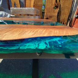 Custom Order 3D Walnut Transparent Emerald Green Epoxy Table - River Table- Dining Coffee Kitchen -Office-%100 Handmade - thumbnail 4