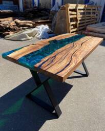 Custom Order 3D Walnut Transparent Emerald Green Epoxy Table - River Table- Dining Coffee Kitchen -Office-%100 Handmade - thumbnail 1