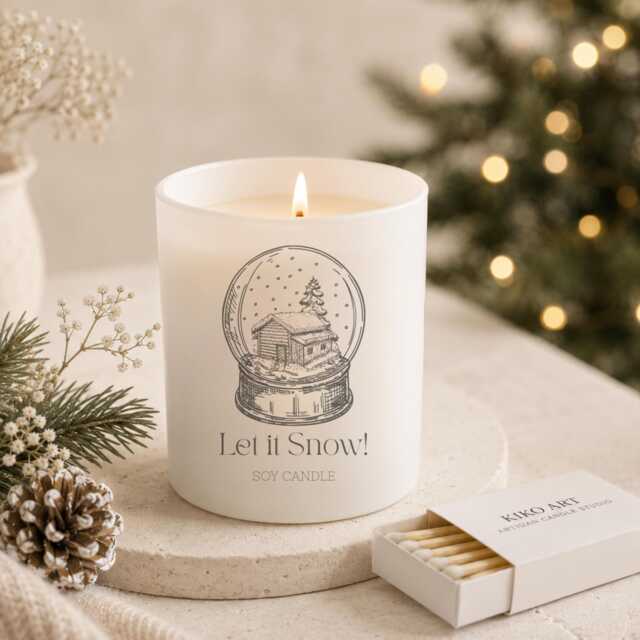 Snow Globe Engraved Candle - Globe- White Matt Jar Cotton Wick Scents+- Your Wishes On The Back Of - image 1