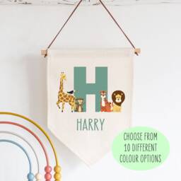 Personalised Safari Nursery Decor - Custom Name Kids Bedroom Jungle Door Sign Fabric Wall Hanging Gift For Baby
