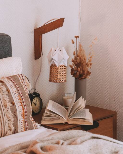Wall Sconce With Wood Bracket & Origami Rattan Pendant Light - image 1
