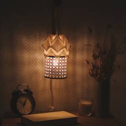 Wall Sconce With Wood Bracket & Origami Rattan Pendant Light - thumbnail 2