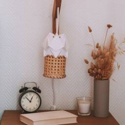 Wall Sconce With Wood Bracket & Origami Rattan Pendant Light - thumbnail 3