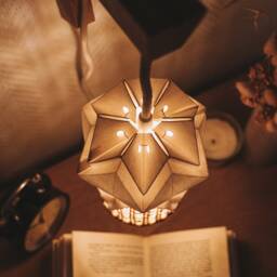 Wall Sconce With Wood Bracket & Origami Rattan Pendant Light - thumbnail 4