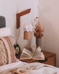 Wall Sconce With Wood Bracket & Origami Rattan Pendant Light - thumbnail 1