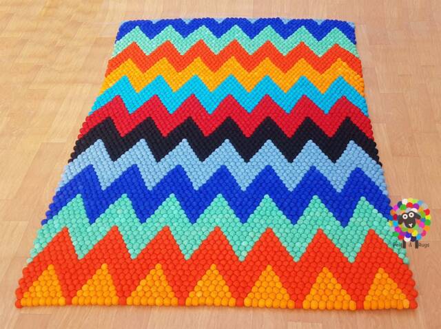 Zig Zag Felt Ball Rug Handmade Wool Carpet From Nepal - image 1