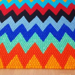 Zig Zag Felt Ball Rug Handmade Wool Carpet From Nepal - thumbnail 3