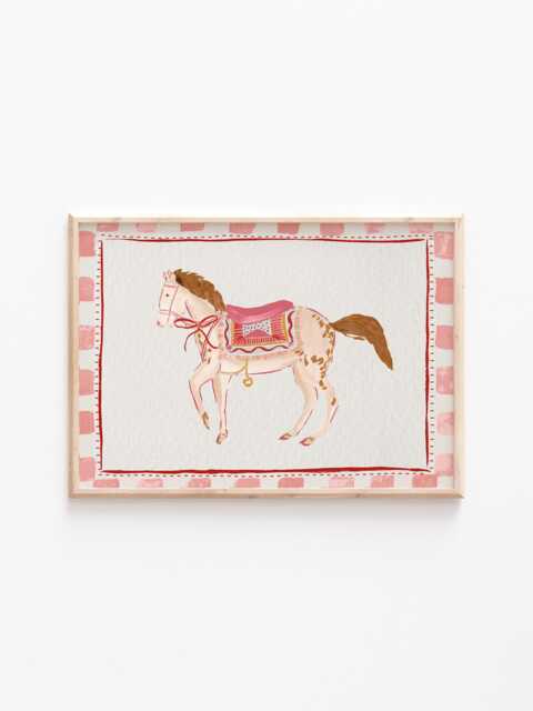 Pink Horse Print -Vintage Nursery - Animal Illustration Painted Girls Artwork Unframed Children's Bedroom Wall Art - image 1
