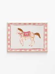 Pink Horse Print -Vintage Nursery - Animal Illustration Painted Girls Artwork Unframed Children's Bedroom Wall Art - thumbnail 1