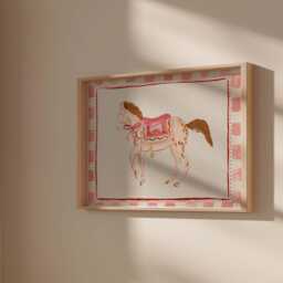 Pink Horse Print -Vintage Nursery - Animal Illustration Painted Girls Artwork Unframed Children's Bedroom Wall Art - thumbnail 2