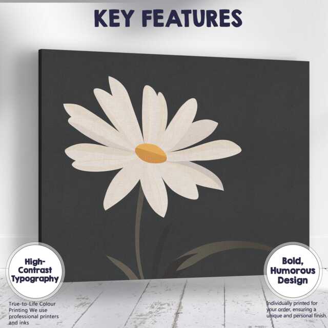 Elegant White Daisy Floral Silhouette Dark Modern Artwork Canvas Wall Art Print Decor Picture Ready To Hang - image 1