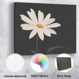 Elegant White Daisy Floral Silhouette Dark Modern Artwork Canvas Wall Art Print Decor Picture Ready To Hang - thumbnail 2