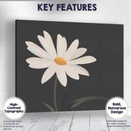 Elegant White Daisy Floral Silhouette Dark Modern Artwork Canvas Wall Art Print Decor Picture Ready To Hang - thumbnail 1