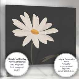 Elegant White Daisy Floral Silhouette Dark Modern Artwork Canvas Wall Art Print Decor Picture Ready To Hang - thumbnail 3