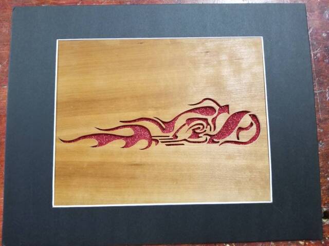 Hand Cut Flaming Chopper Wood Portrait - Motorcycle Art - image 1
