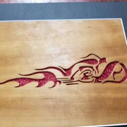 Hand Cut Flaming Chopper Wood Portrait - Motorcycle Art - thumbnail 2