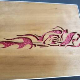Hand Cut Flaming Chopper Wood Portrait - Motorcycle Art - thumbnail 3