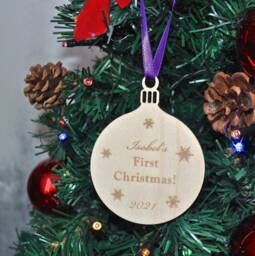 Personalised Wooden Baby's First Christmas Decoration Bauble - thumbnail 1