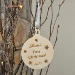 Personalised Wooden Baby's First Christmas Decoration Bauble - thumbnail 2