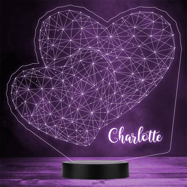 3D Style Love Hearts Personalised Gift Colour Changing Led Lamp Night Light - image 1