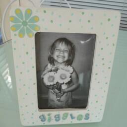 White Giggles Too 4 X 6 Picture Frame With Green Blue Glitter Dots & Flower - thumbnail 2