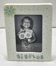 White Giggles Too 4 X 6 Picture Frame With Green Blue Glitter Dots & Flower - thumbnail 1