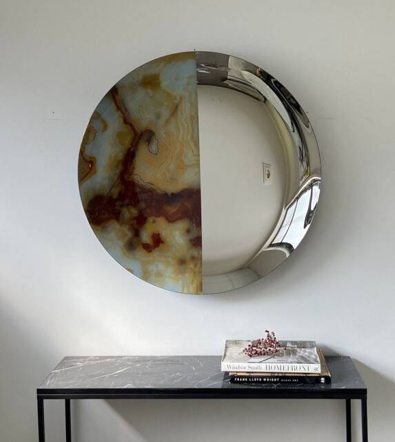 Hand-Crafted Marble Pattern Concave Mirror Space Age Decor - image 1
