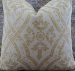 3Bm Designer Pillow Cover, 10 X 20, Mg Jasmine Gold & Cream Linen - thumbnail 1