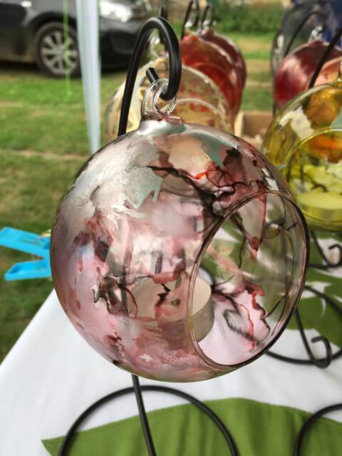 Pink Hand Painted Glass Tea Light Holder On Metal Stand. Home Decor, Birthday Gift. Christmas Gift, Stocking Filler, Gift For Her - image 1